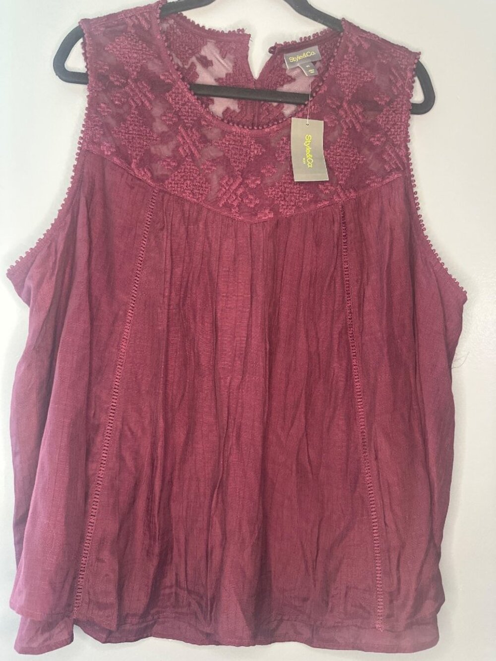 Style & Co 3X Burgundy Lace Neck Blouse Women's NWT Dark romantic Whimsigoth